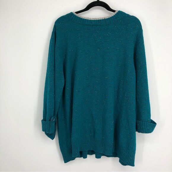 Catherines Sweater Teal V Neck Speckled Knit 3X Womens - Picture 7 of 8